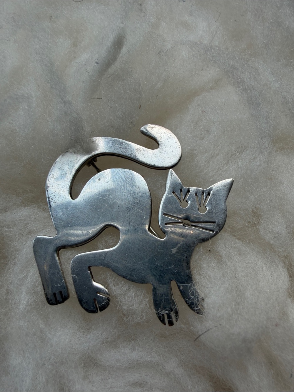 Vintage Taxco Mexican 925 Silver Cat Brooch Pin